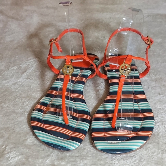Tory Burch Emmy Habanero Pepper Stripe Cushioned Footbed Sandals - Picture 10 of 16